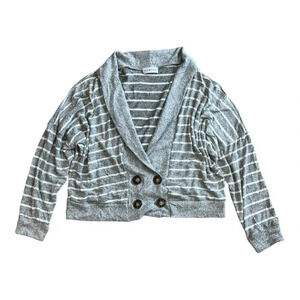 Coco & Main Gray Striped Button Accent Shawl Collar Cardigan L